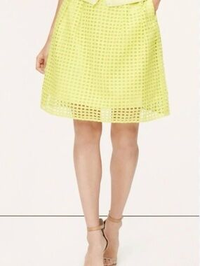 LOFT Neon Yellow A-Line Mesh Overlay Skirt